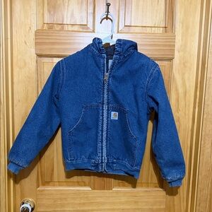 Vintage Carhartt Kids Hooded Denim Jacket, Size Medium 10/12.